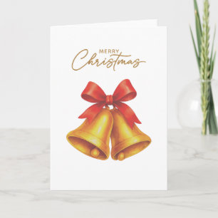 Cartão Mínimo de Bells Vintage e Fita "Feliz Natal"