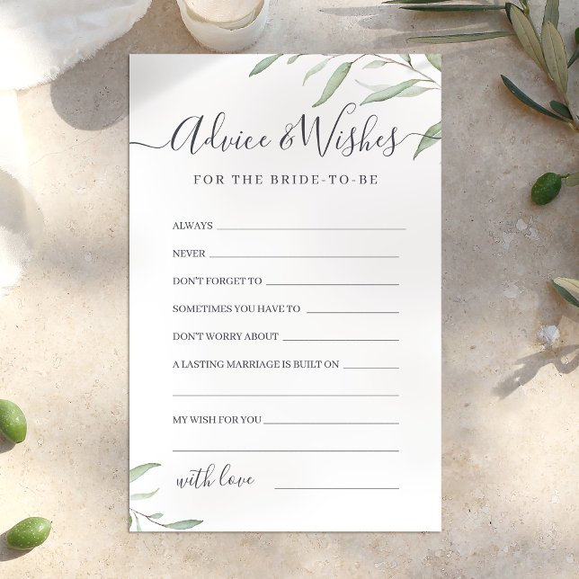 Cartão mínimo de boas intenções de casamento e des (Minimal greenery wedding advice & wishes card)