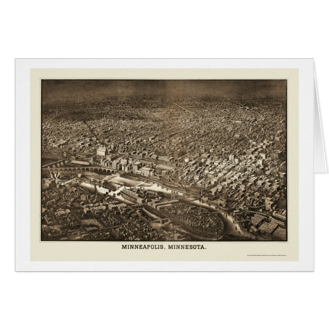 Cartão Minneapolis, mapa panorâmico do manganês - 1885 (Frente Horizontal)