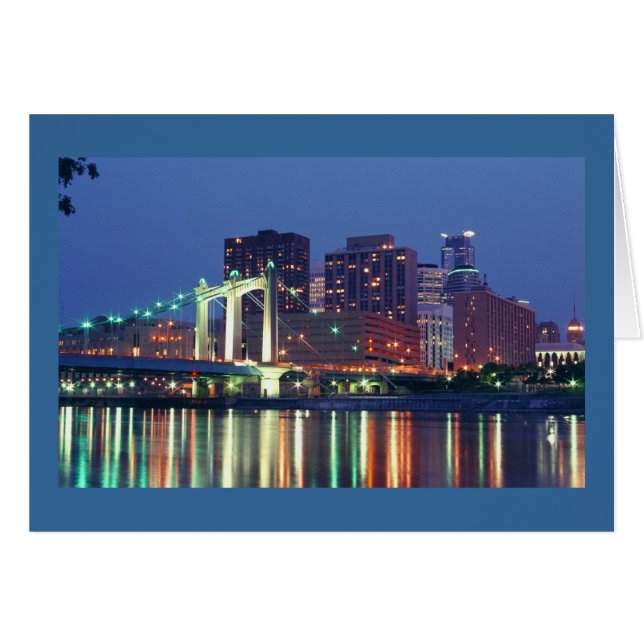 Cartão Minneapolis Skyline à noite (Frente Horizontal)