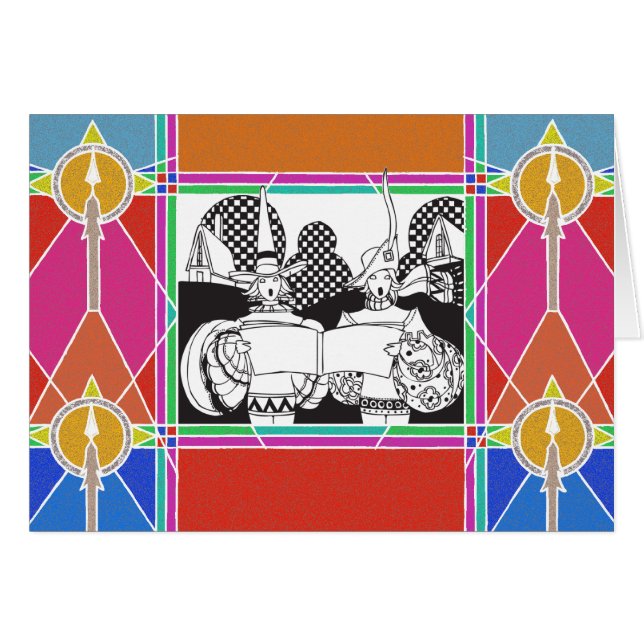 Cartão Minstreles Medievais de Vidro Sem Lâminas (Frente Horizontal)