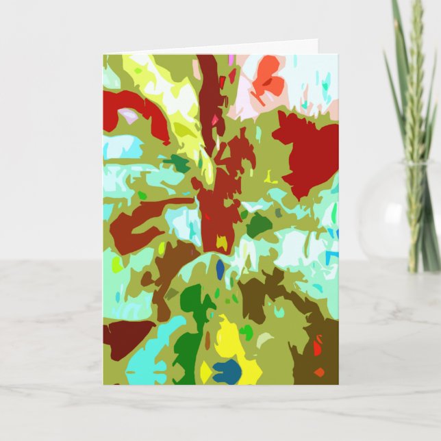 Cartão Mint Green Olive Red Abstrato Fantasy Flower (Frente)