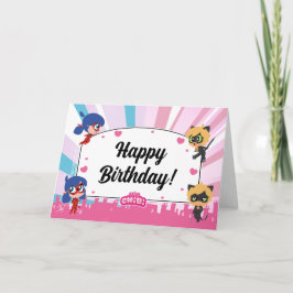Cartão Miraculoso Ladybug e Cat Noir Chibi Aniversário