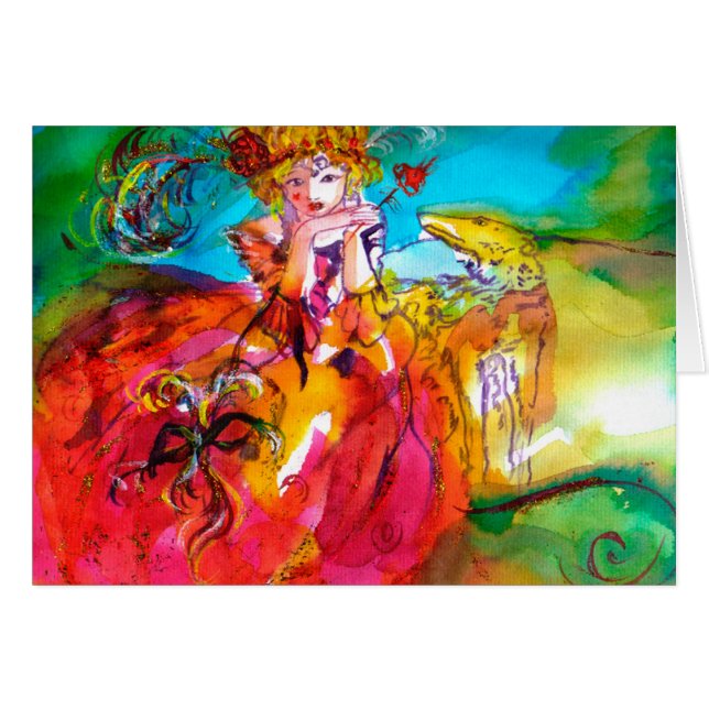 Cartão MIRANDOLINA ,Máscara de Carnaval veneziana (Frente Horizontal)