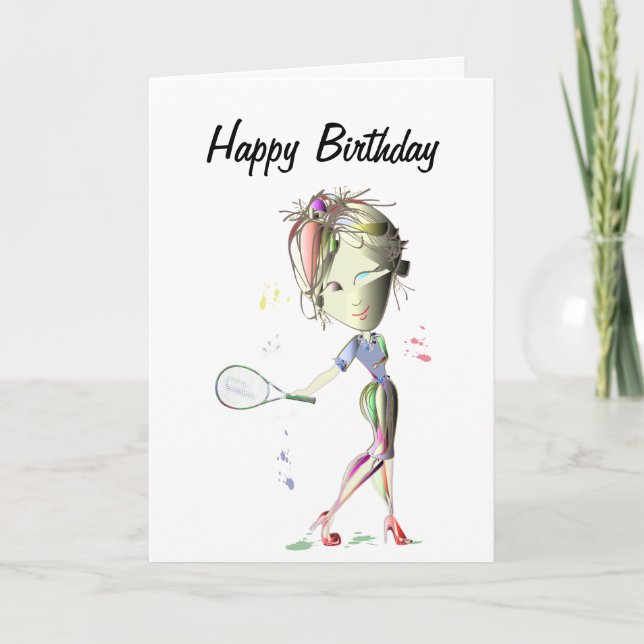 Cartão Miss-fit Girl Plays Tennis Birthday Greeting Card (Frente)