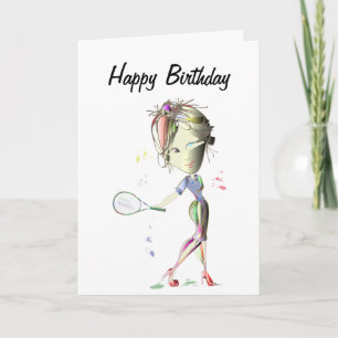 Cartão Miss-fit Girl Plays Tennis Birthday Greeting Card