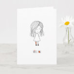 Cartão Miss You Cute and Funny Girl<br><div class="desc">This funny,  black and white with red accents greeting card,  created in the kawaii line art style,  features a whimsical little girl with a missing sock and a "Miss You" message below. A cute and quirky card to send to someone you wish were here.</div>