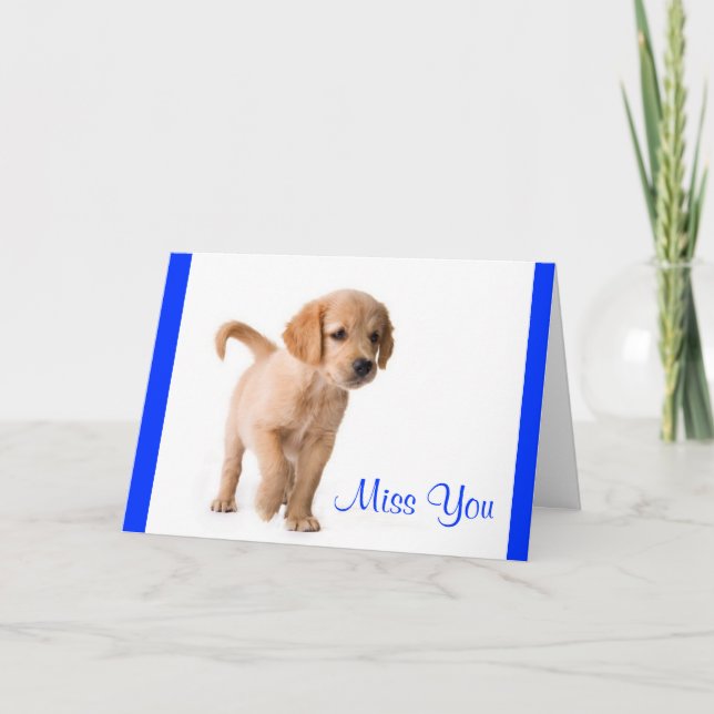 Cartão Miss You Golden Retriever Puppy Dog Greeting Card (Frente)
