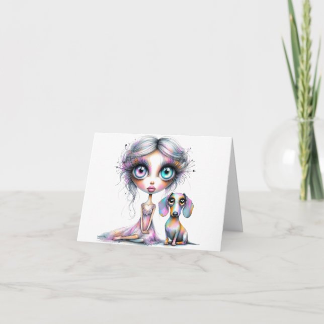 Cartão Miss You Pastel Dachshund Card (Frente)