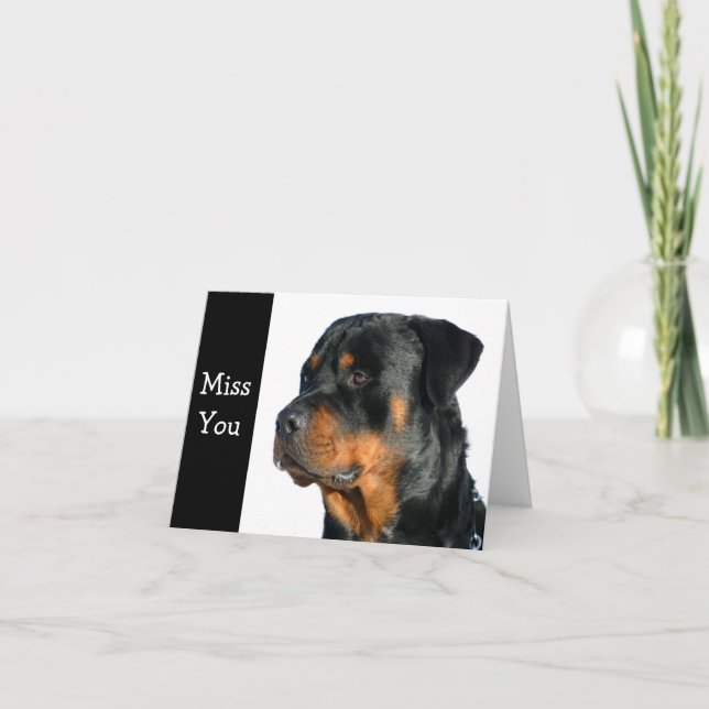 Cartão Miss You Rottweiler Dog Greeting Card - Verse (Frente)