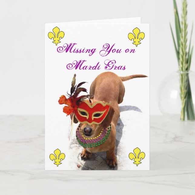 Cartão Missing you on Mardi Gras Dachshund greeting card (Frente)