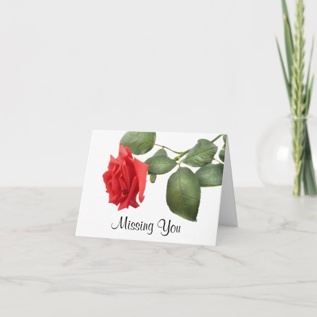 Cartão Missing You Red Rose Flower Greeting Card - Verse (Frente)