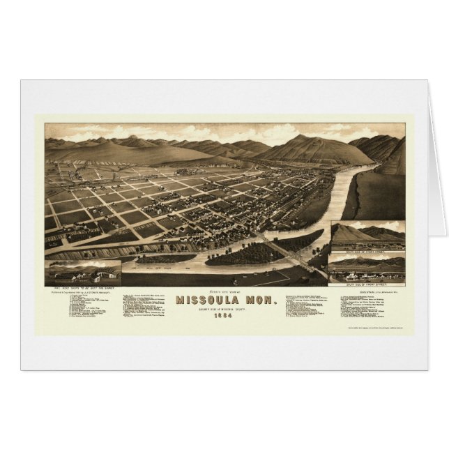 Cartão Missoula, mapa panorâmico da TA - 1884 (Frente Horizontal)