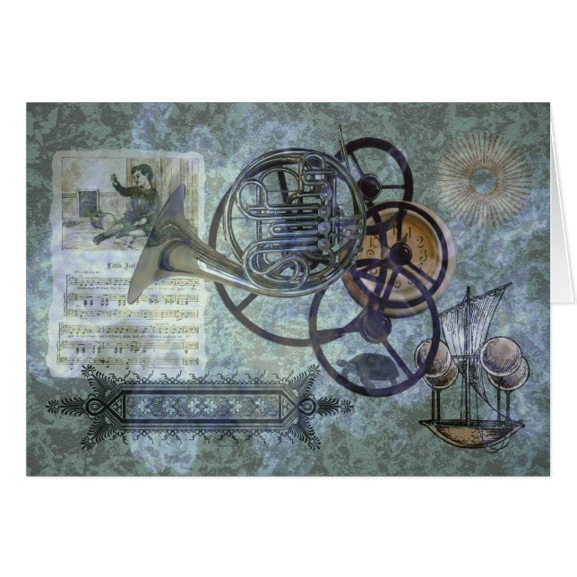 Cartão Mistura de Steampunk da trompa francesa (Frente Horizontal)