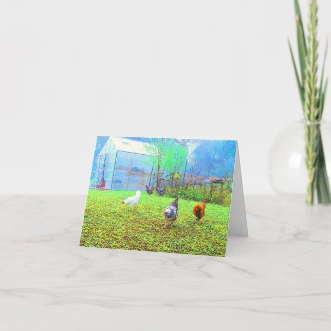 Cartão Misty Morning Chickens Art Note Card (Frente)