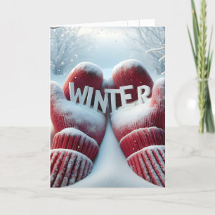 Cartão Mittens Vermelhos Invernos Com Flocos De Neve