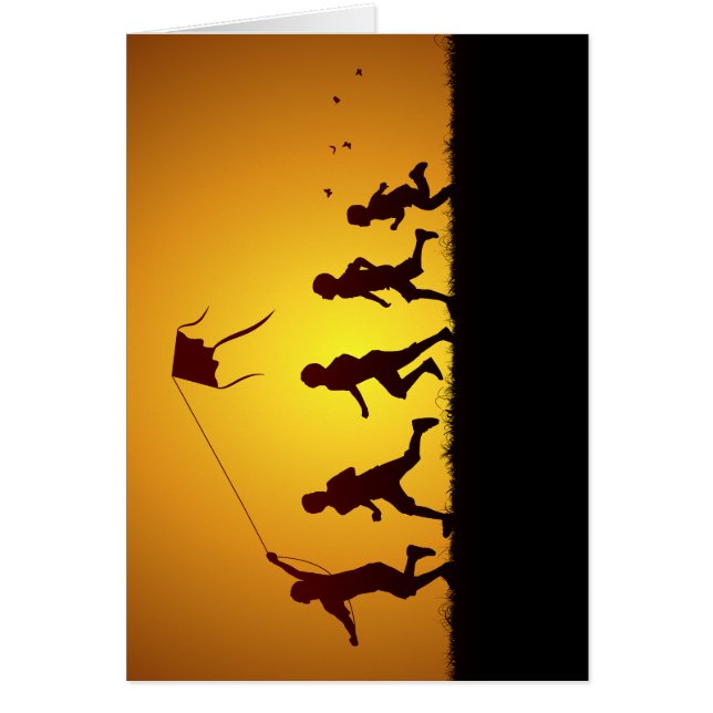 Cartão Miúdos que voam um papagaio (Frente)