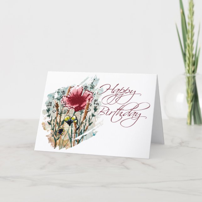 Cartão Mixed Media Wildflower Birthday Card (Frente)