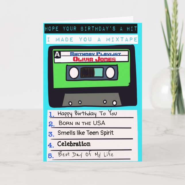 Cartão Mixtape birthday card- customisable with own songs (Frente)