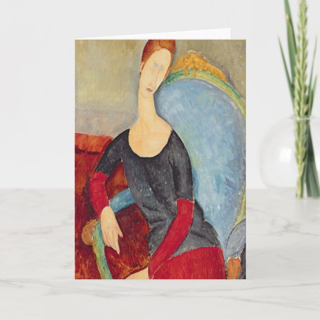 Cartão Mme Hebuterne in a Blue Chair, 1918 (Frente)