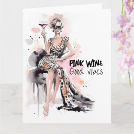 Cartão Moça-da-moda vestido-leopardo cor-de-rosa