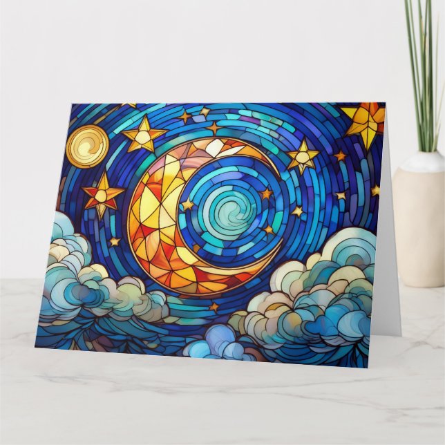 Cartão Moda de vidro, lua e estrelas (Frente)