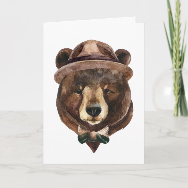 Cartão Moda do Urso de Aquarela (Frente)