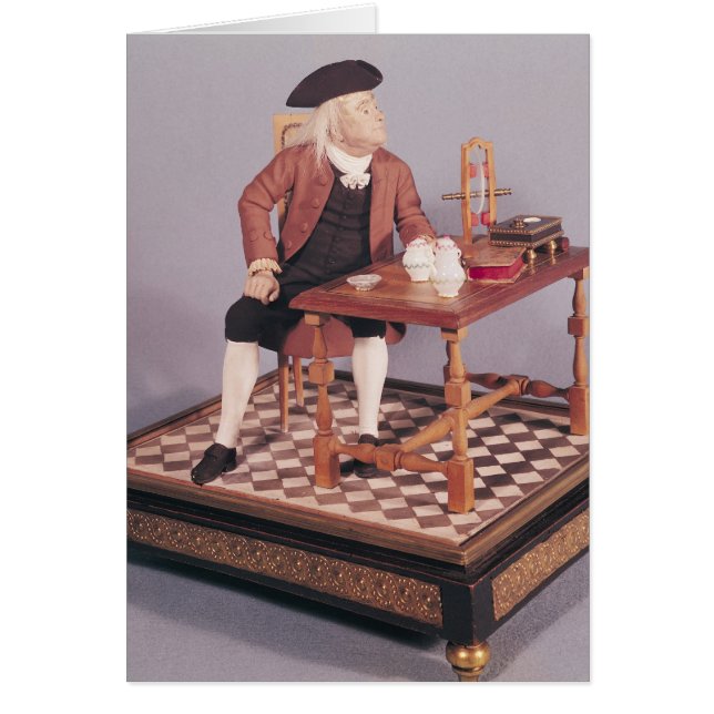 Cartão Modelo de Benjamin Franklin em sua mesa (Frente)