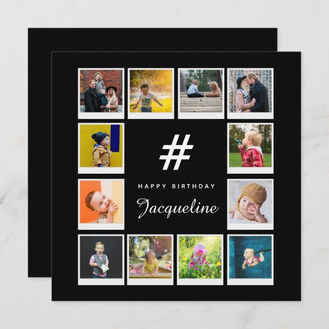 Cartão Modelo de Colagem de Fotos de Aniversário Qualquer (Frente/Verso)