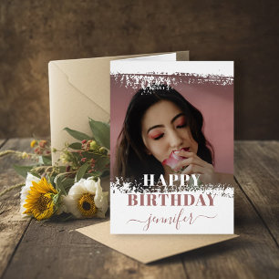 Cartão Modelo de foto Modern Happy Birthday Dusty Rose