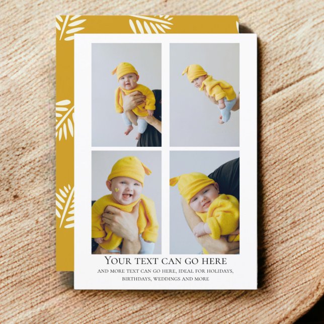 Cartão Modelo de verso com 4 fotos e padrão de folhas (4 Photo and leaf pattern back template flat cards from Ricaso. Make your own for many occasions)