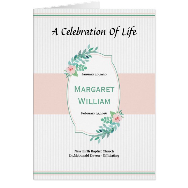 Cartão Modelo fúnebre Printable do programa (Frente)