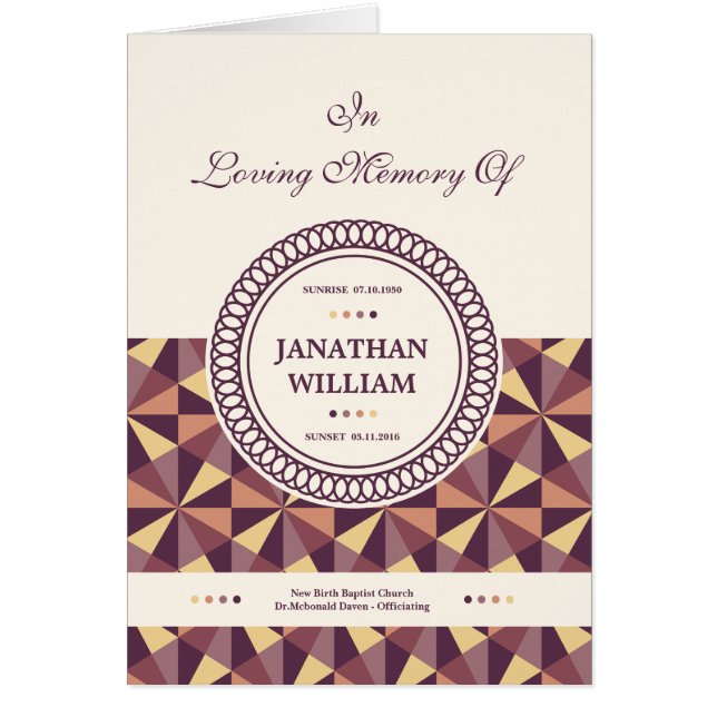 Cartão Modelo fúnebre Printable do programa (Frente)