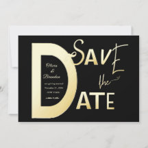 Cartão modelo Save The Date preto e dourado