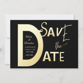 Cartão modelo Save The Date preto e dourado