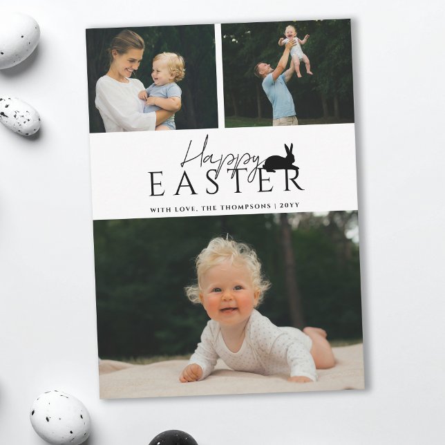 Cartão Modern 3 Photo Template And Bunny Minimal Easter (Criador carregado)