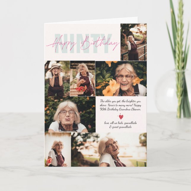 Cartão Modern Any Age Birthday | 7 Photo Collage (Frente)