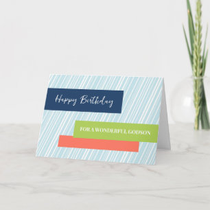 Cartão Modern Aqua Stripes Godson Birthday
