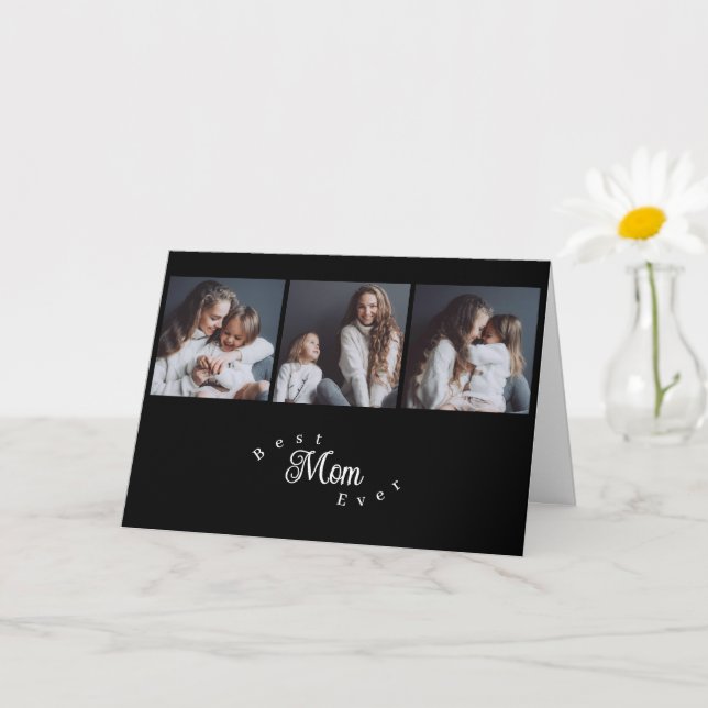 Cartão Modern Best Mom Ever Black 3 Photo  Mother's Day (Planta pequena)