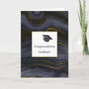 Cartão Modern Black & Gold Agate Stone Graduation Cap