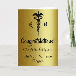 Cartão Modern Black &Gold Nurse Graduation Congratulation