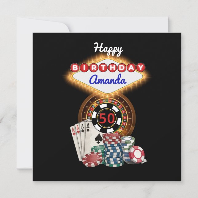 Cartão Modern Black Vegas Casino Night Theme Birthday (Frente)