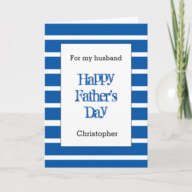 Cartão Modern Blue Happy Father's Day Husband (Frente)