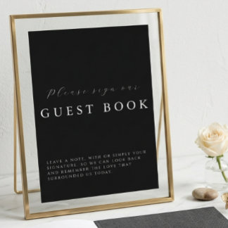 Cartão Modern Calligraphy Black Wedding Guestbook Sign