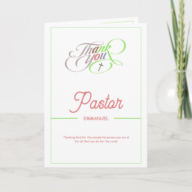 Cartão Modern Colorful Script Pastor Appreciation Card (Frente)