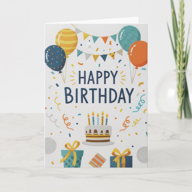 Cartão Modern Confetti & Balloons Happy Birthday Card (Frente)