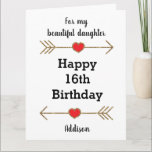Cartão Modern Daughter 16th Birthday Big<br><div class="desc">A red and gold modern 16th birthday big card for my daughter, which you can easily personalize with her name. Features glittery arrows with hearts. Inside this personalized modern 16th birthday card, it says "Wishing you love, happiness and laughter today and every day! Happy Birthday!" You can easily personalize your...</div>