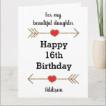 Cartão Modern Daughter 16th Birthday Big<br><div class="desc">A red and gold modern 16th birthday big card for my daughter, which you can easily personalize with her name. Features glittery arrows with hearts. Inside this personalized modern 16th birthday card, it says "Wishing you love, happiness and laughter today and every day! Happy Birthday!" You can easily personalize your...</div>