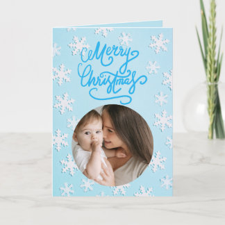 Cartão Modern Elegant blue Photo Collage Merry Christmas