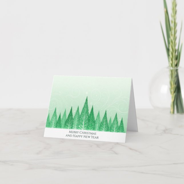 Cartão Modern Elegant Green Winter Trees Christmas Card (Frente)